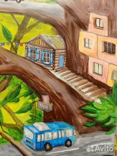 Картина акрилом городской пейзаж