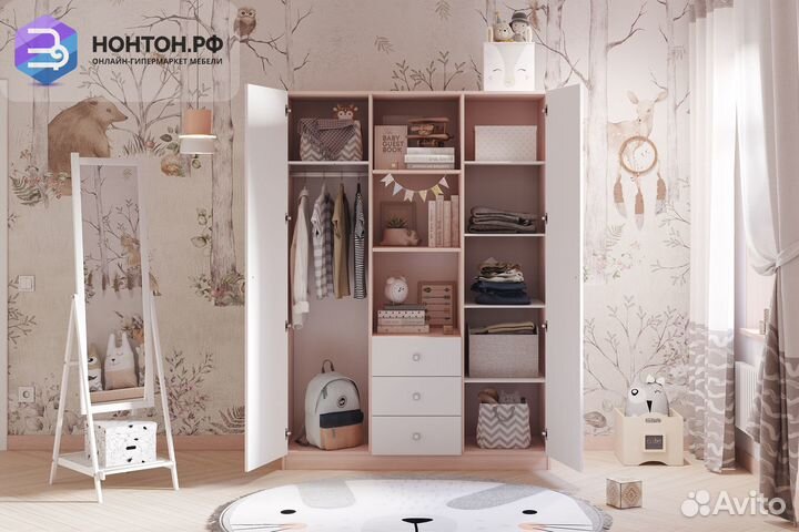 Шкаф трехсекционный Polini kids Simple дуб пастель