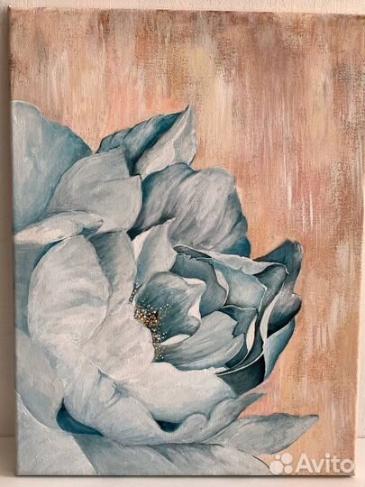 Картина голубой пион акрил