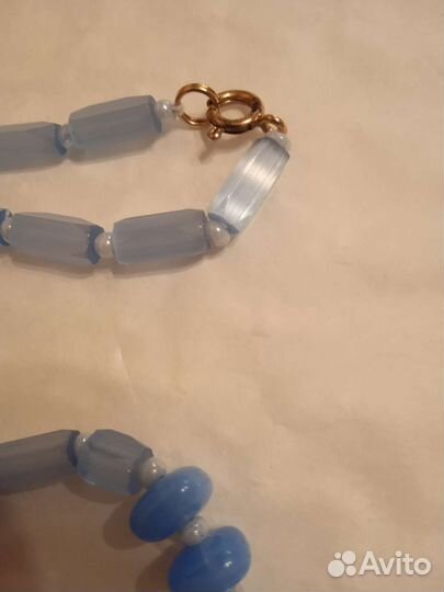 Бусы голубое сатиновое стекло Чехословакия