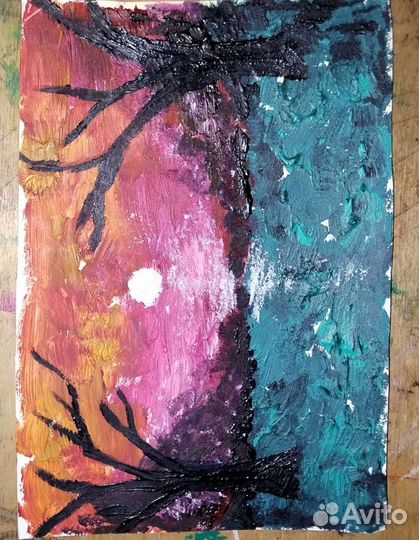 Картина маслом,ночной пейзаж