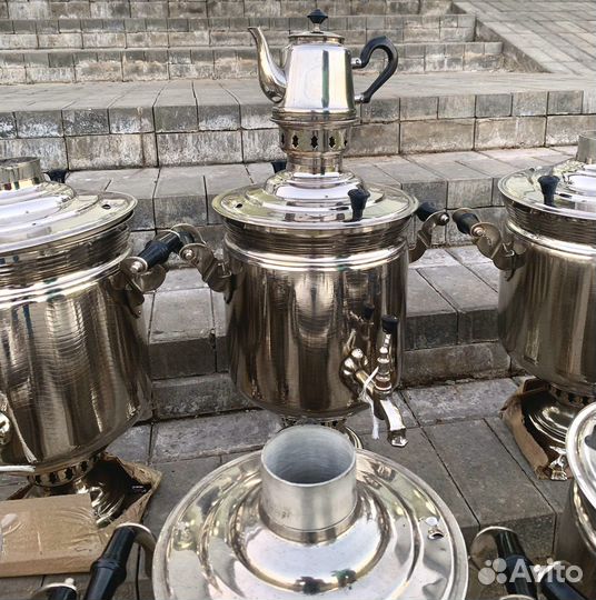 Самовар на дровах латунный