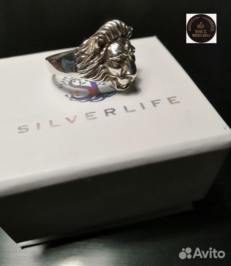 Кольцо печатка из серебра Лев