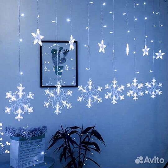 Гирлянда снежинки и звезды