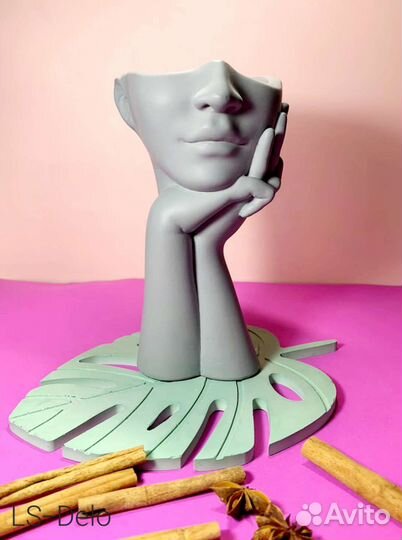 Силиконовая форма Милота ваза голова из гипса молд