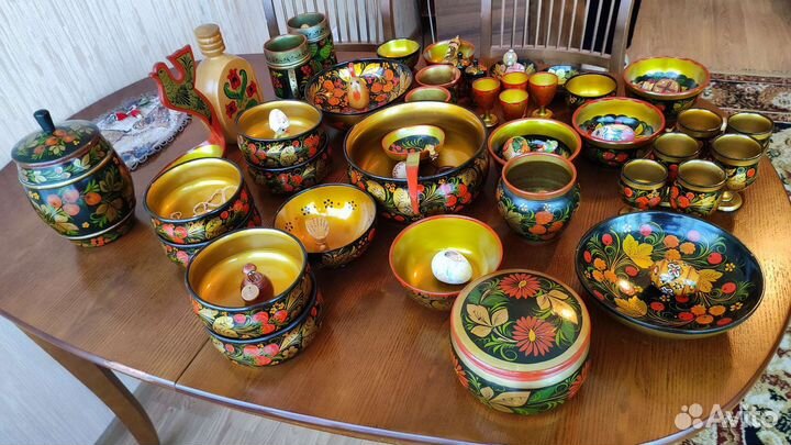 Посуда хохлома, разные наборы, рюмки, плошки