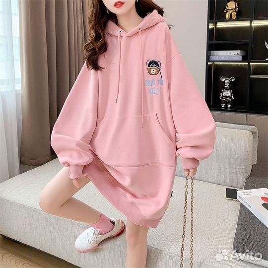 Худи длинное с капюшоном и завязками