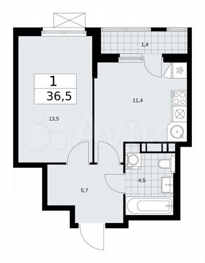 1-к. квартира, 36,5 м², 7/12 эт.