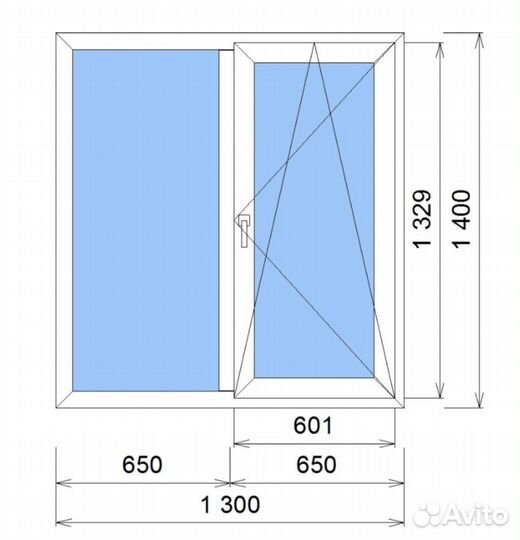 Окно пластиковое 1300х1400