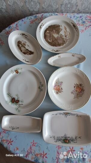 Блюдо большое круглое, овальное, фарфор Дулево