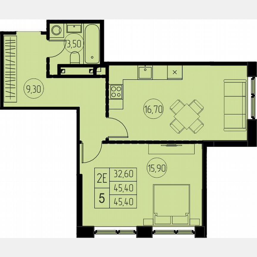 1-к. квартира, 45,4 м², 5/28 эт.