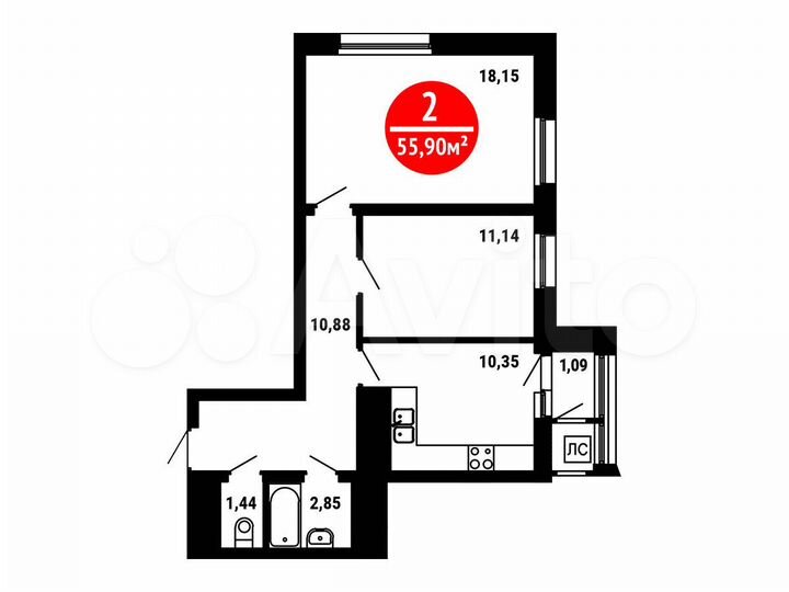 2-к. квартира, 55,9 м², 5/25 эт.
