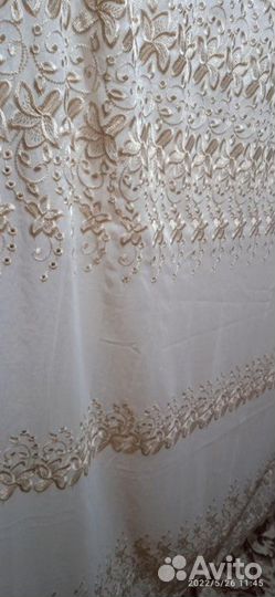 Тюль с золотой вышивкой и каймой