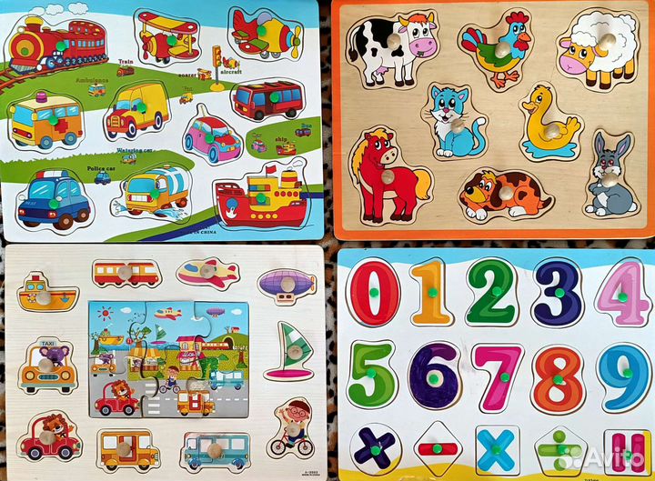 Игрушки: Рамки-пазлы-вкладыши деревянные, 4 шт