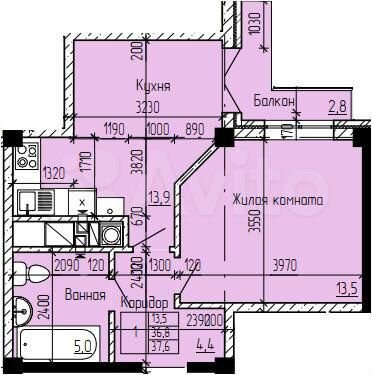 1-к. квартира, 36,2 м², 4/7 эт.