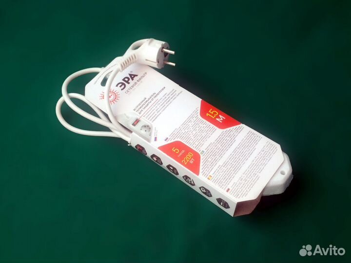 Сетевой фильтр Эра USF-5es-1,5m-W удлинитель белый