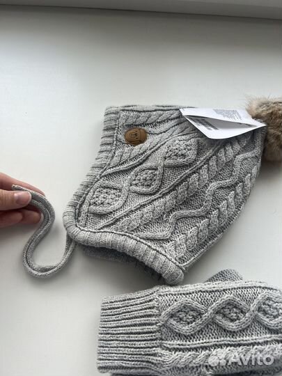 Комплект hm шапка и варежки новый, р.86-92