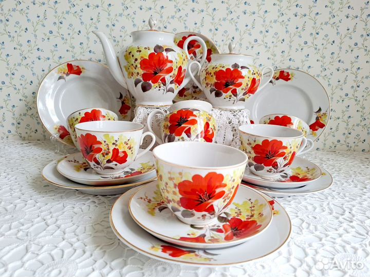 Чайные пары, тарелки лфз Цветы юга, фарфор СССР