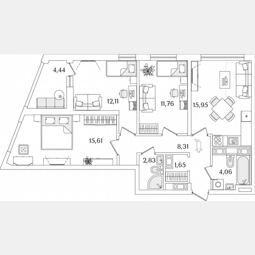 3-к. квартира, 74,5 м², 12/17 эт.