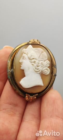 Брошь антикварная латунь камея раковина нач. XX в
