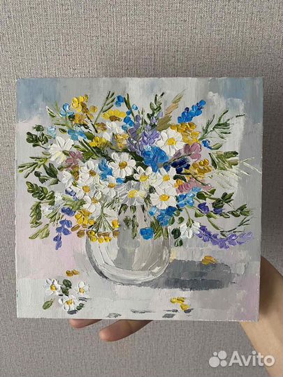 Картина маслом полевые цветы