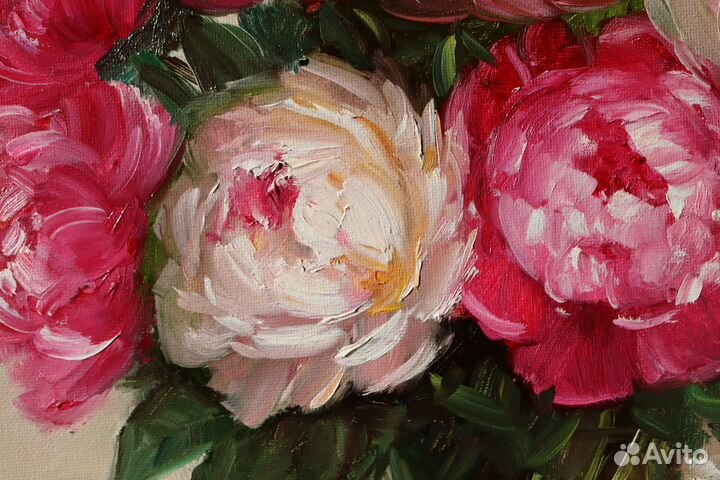 Картина маслом Пионы 35х40 на холсте