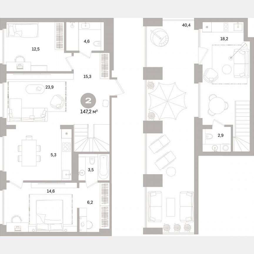 2-к. квартира, 147,2 м², 8/15 эт.