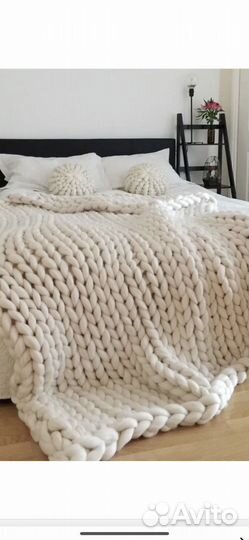 Плед 150 на 200 ручная вязка шерсть мериноса