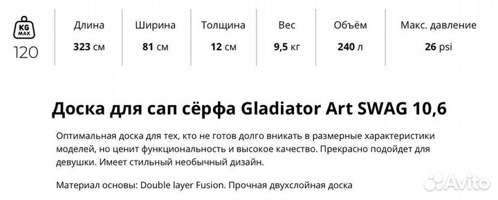 Доска для сап сёрфа Gladiator Art swag 10,6