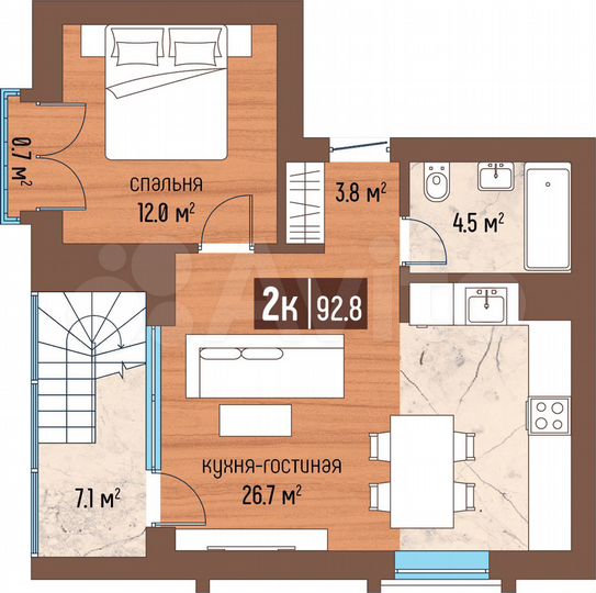 2-к. квартира, 92,8 м², 4/5 эт.