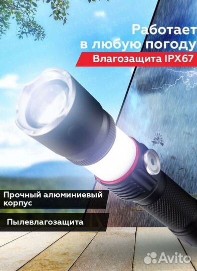 Фонарик светодиодный аккумуляторный /налобный