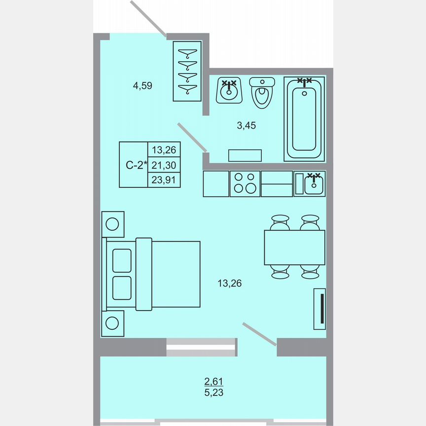 Квартира-студия, 23,9 м², 17/17 эт.