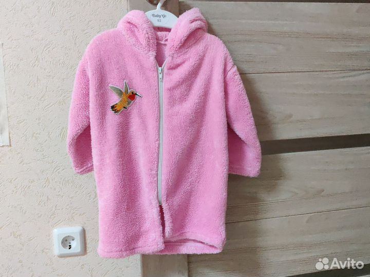 Махровый халат для девочки на молнии, 86 см