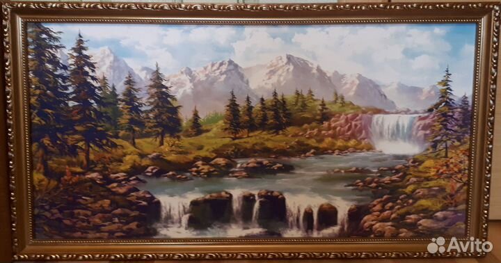 Картина Горы-водопад-лес