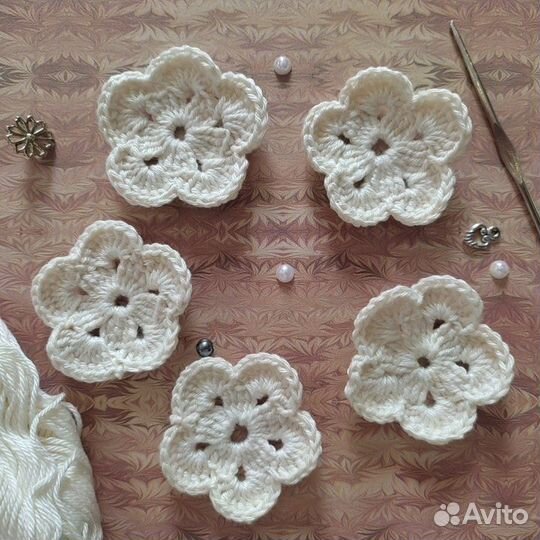 Набор вязанные элементы цветы декор скрапбукинг