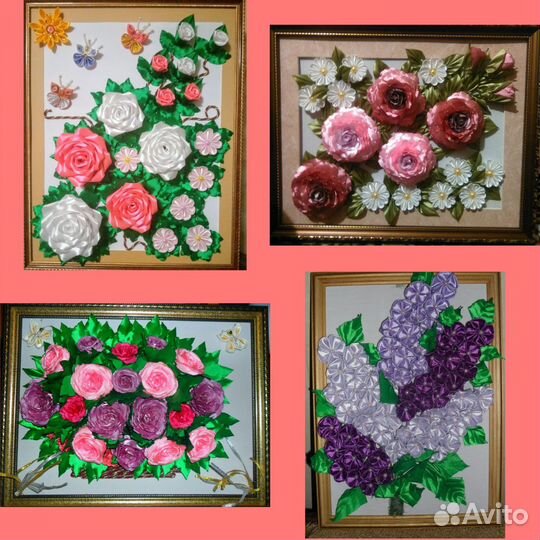 Цветы, картины и шкатулки из атласных лент