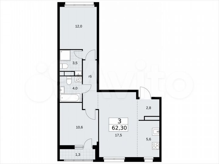 3-к. квартира, 62,3 м², 5/9 эт.