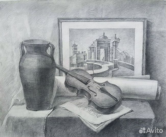 Натюрморт со скрипкой (карандаш)