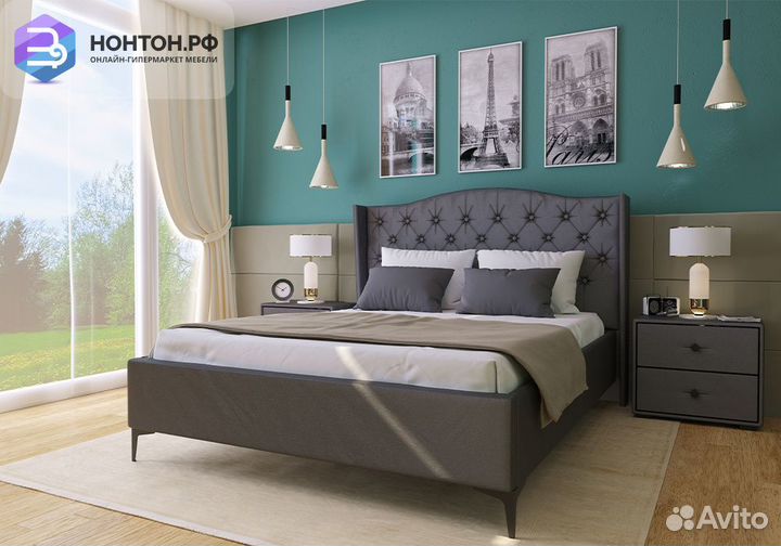 Кровать Флоренция велюр серый