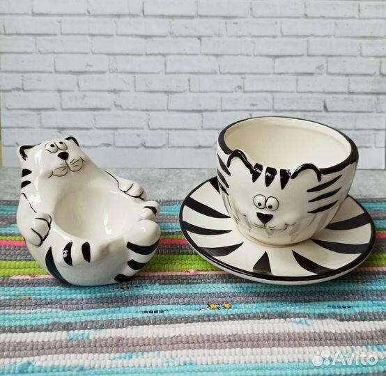 Набор чашка с блюдцем керамика Котики