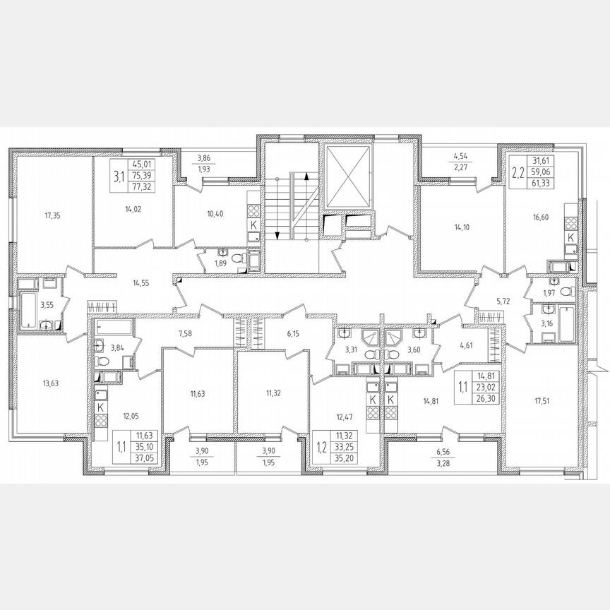 3-к. квартира, 77,3 м², 2/8 эт.
