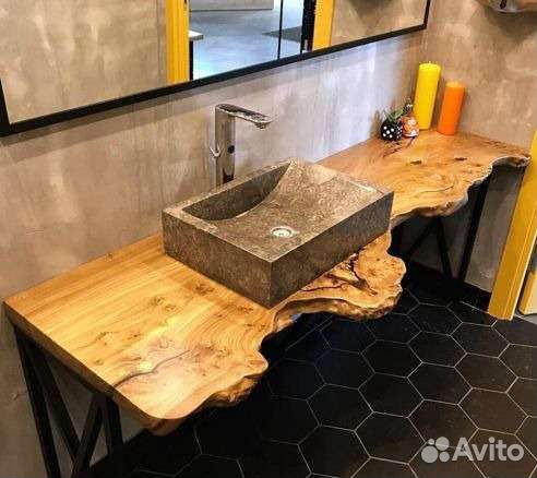 Столешница для ванной из слэба массива дерева