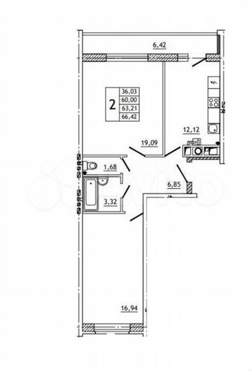 2-к. квартира, 66,5 м², 7/10 эт.