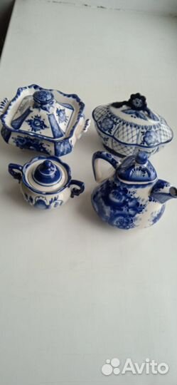 Чайник и сахарницы Гжель СССР новые