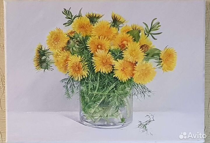 Картина маслом. Одуванчики