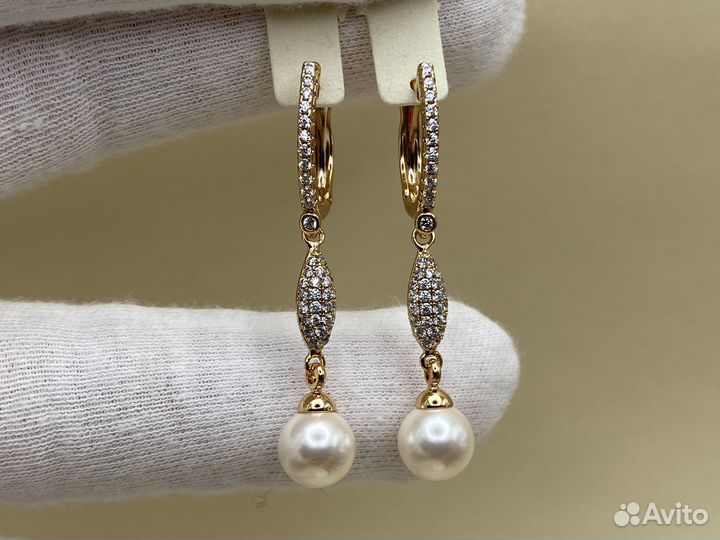 Серьги длинные, лёгкие, с жемчугом