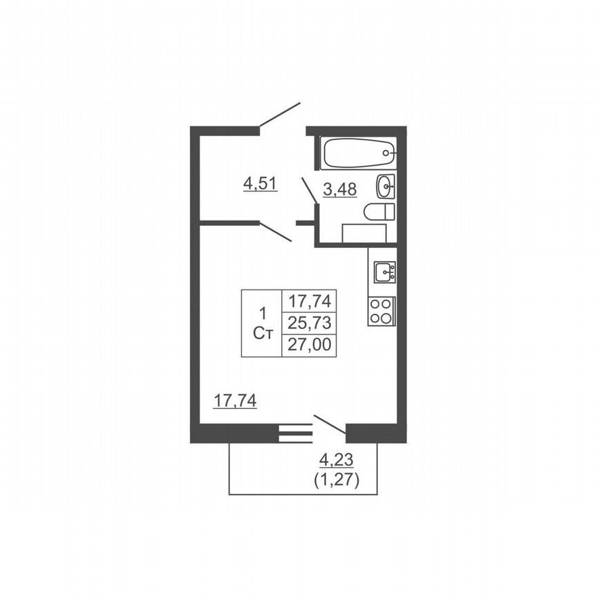 Квартира-студия, 27 м², 4/16 эт.