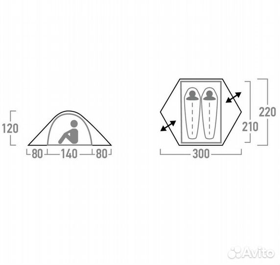 Палатка 2х местная 2 слоя 2 входа