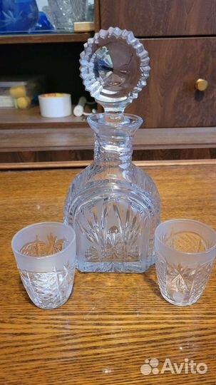 Графин штоф, три стопки, хрусталь
