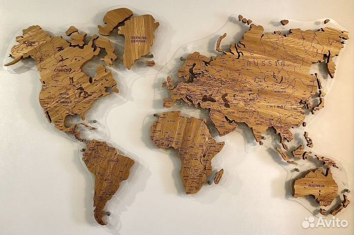 Карта мира деревянная (дуб)